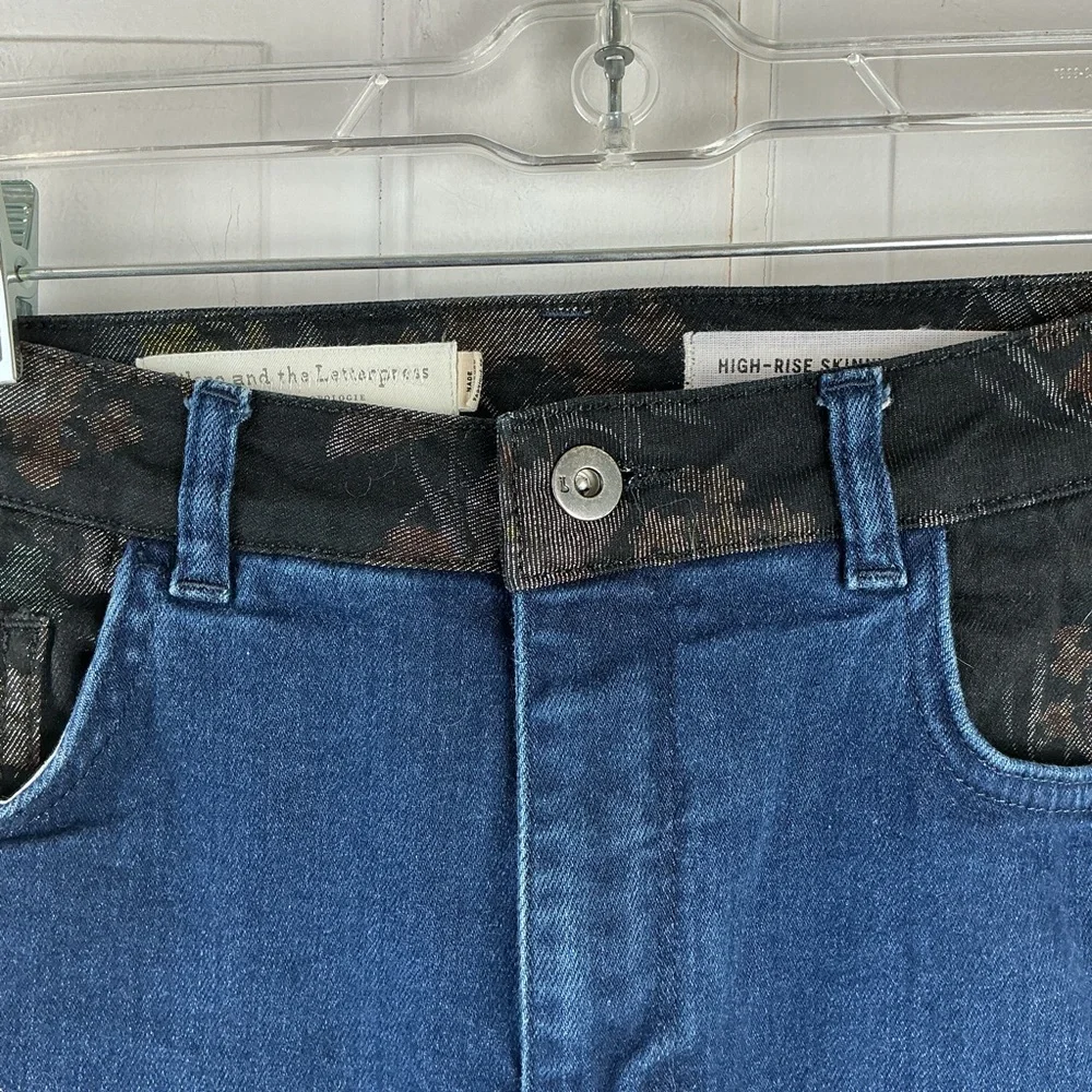 Pilcro Anthro High Rise Skinny Jeans Floral Contrast Sz 29 *Raw hem